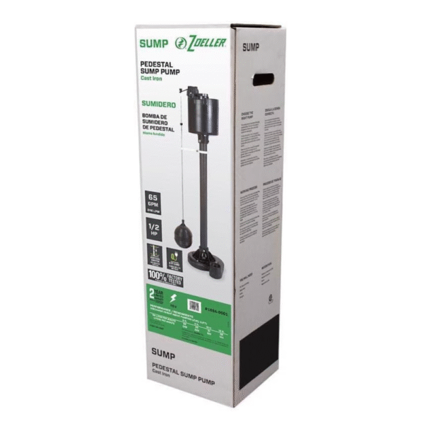 1/2 HP 3900 GPH Cast Iron Vertical Float Switch AC Pedestal Sump Pump