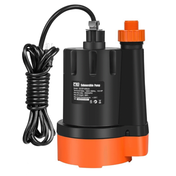 Submersible Water Pump, 1/3HP 2500GPH Utility Pump Portable Electric Clean Water Drainage Pump